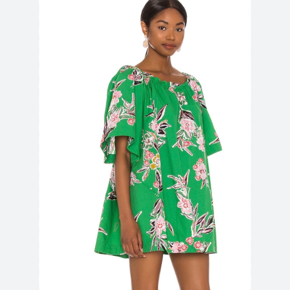 Free People Green Floral  Mini Dress / tunic